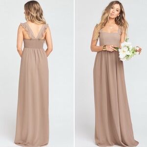 SHOW ME YOUR MUMU June Maxi Dress Bridesmaid Wedding Soft Beige Chiffon Sz XS